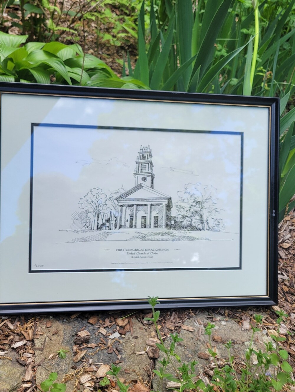 Historic Framed Matted Print First Congregational Church Bristol CT Signed Numbe